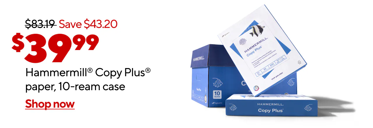 Only $39.99 for Hammermill Copy Plus Copy Paper 8 1/2 x 11, White, 10-Ream Case.