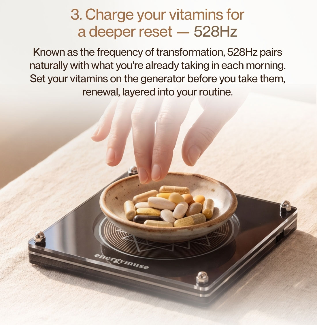 3. Charge your beauty products for an intentional glow — 639Hz