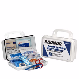 Image of RADNOR™ White Plastic Portable Or Wall Mounted 10 Person Contractor First Aid Kit