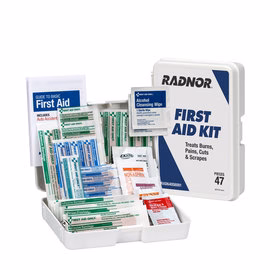 Image of RADNOR™ White Plastic Portable 1 Person 47 Piece First Aid Kit