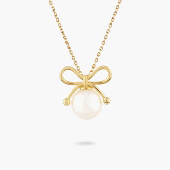 Freshwater Cultured Pearl Bow Pendant Necklace in Vermeil