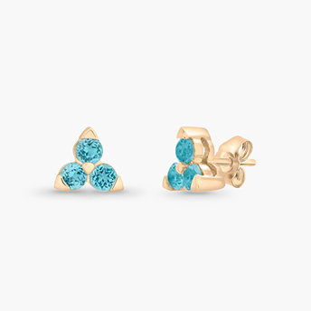 Three-Stone Blue Topaz Stud Earrings