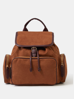 Multi-Pocket Faux Suede Backpack