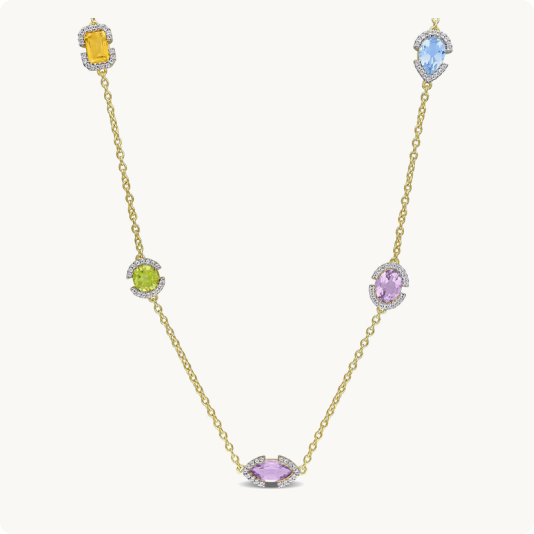 Multi Gemstone Station Necklace in Gold Plated