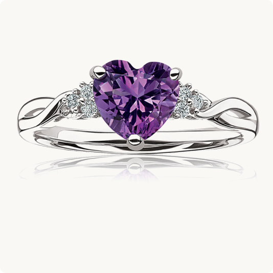 Amethyst Heart & Diamond Ring in Sterling Silver