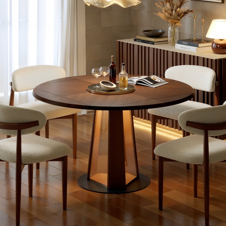 36"-47" Extendable Walnut Wood Dining Table with LED Light, Seats 2-4