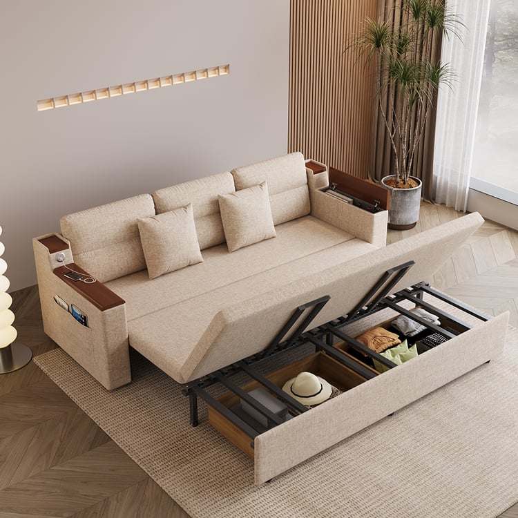 83" Queen Cotton & Linen Sleeper Sofa with Storage