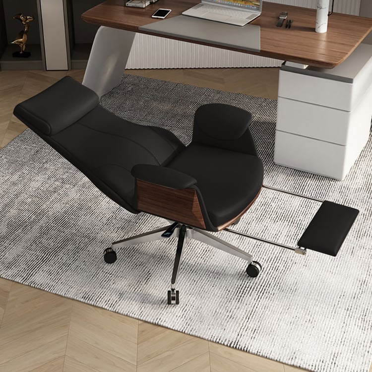 Ergonomic Black Faux Leather High Back Reclining Swivel Office Desk Chair with Footrest