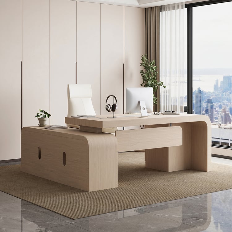 Chicent 71" L-Shaped Whitewash Executive Desk Right Hand Return