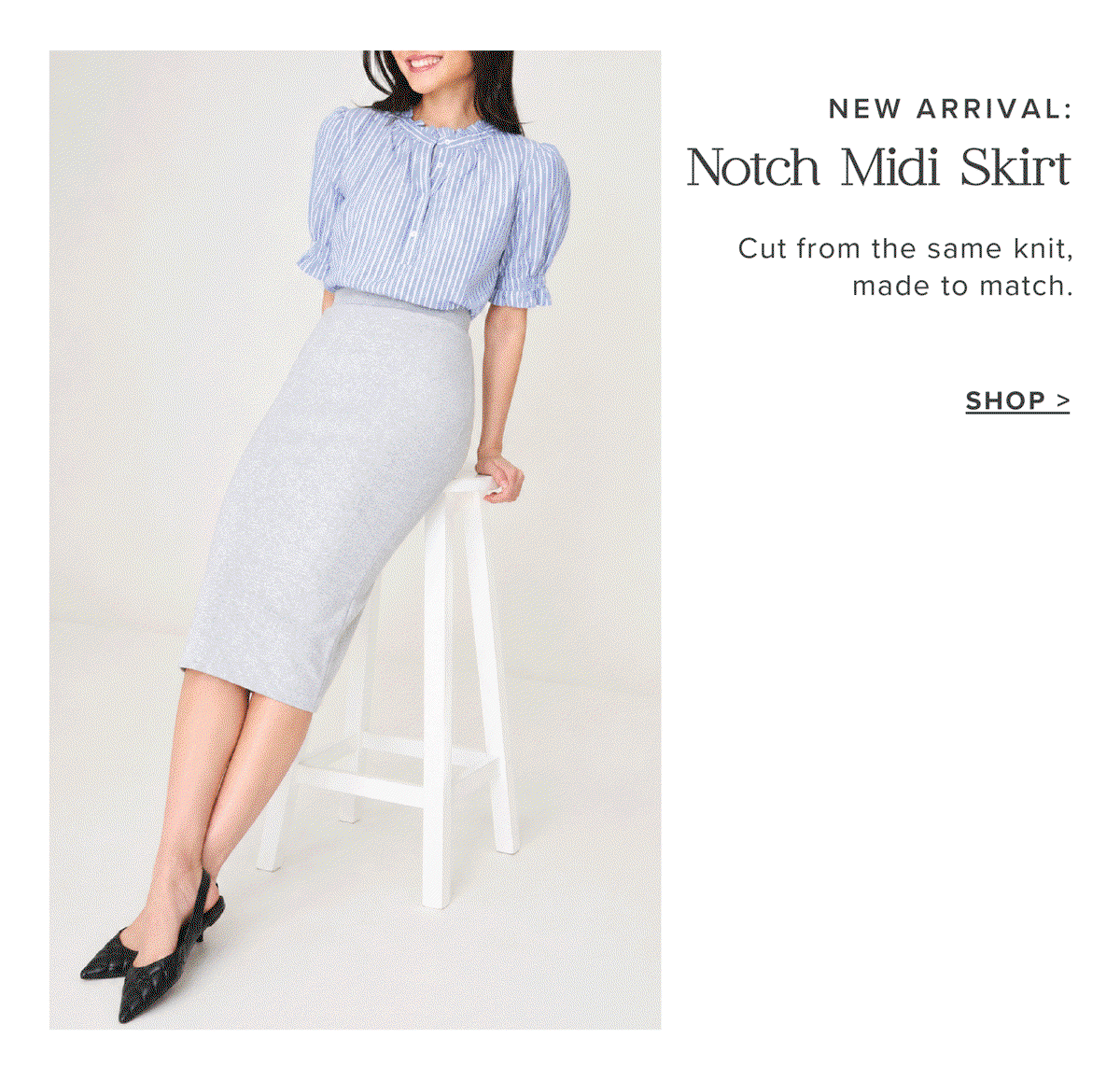 New: Notch Midi Skirt
