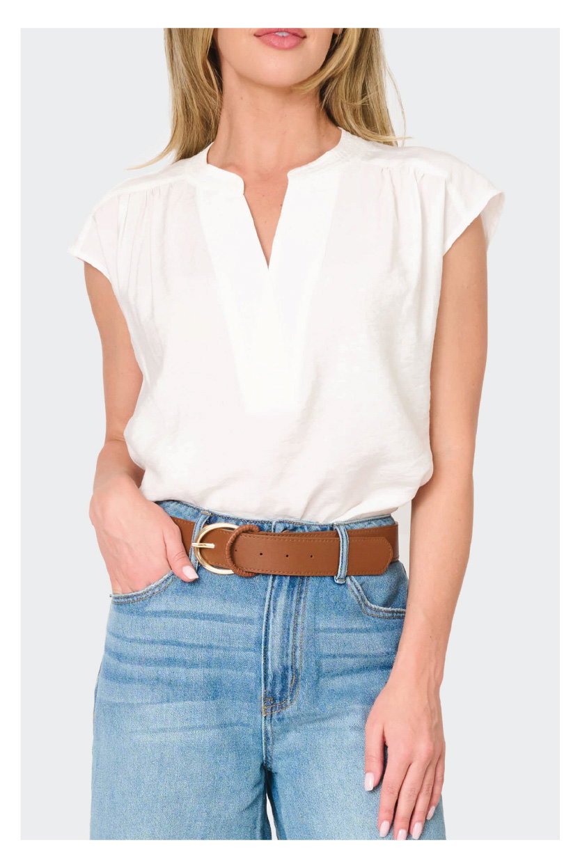 Cap Sleeve Notch Neck Blouse