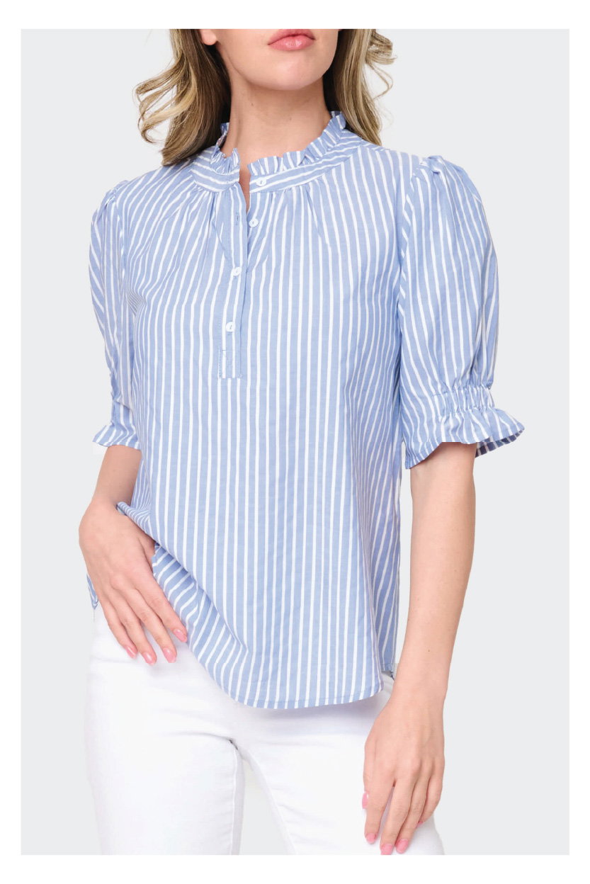 Dianthus Henley Puff Sleeve Stripe Blouse