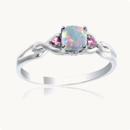 Created Opal, Created Pink Sapphire & Diamond Ring in Sterling Silver