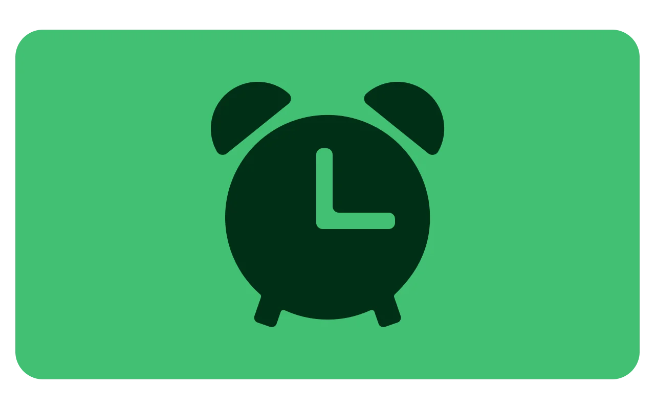 Green background with clock symbol on