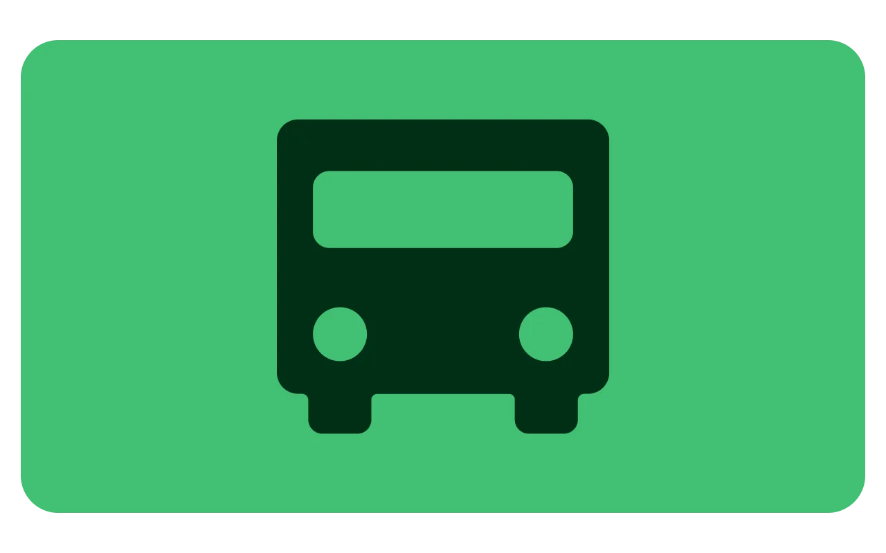 Green background with an icon of a bus on