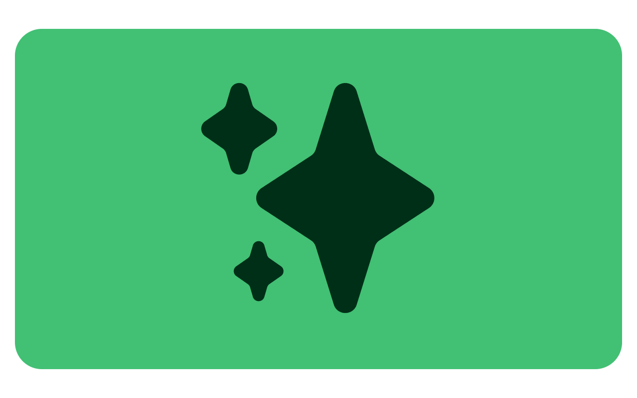 Green background with one large star symbol and two smaller stars