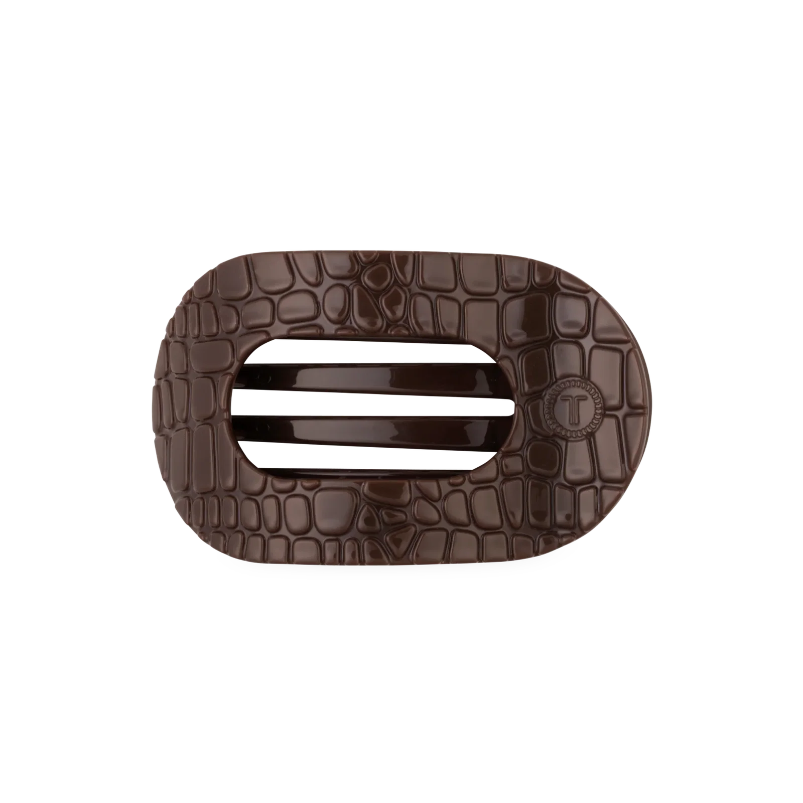 Image of Brown Crocodile Medium Flat Round Hair Clip