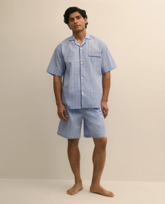 Image of Cotton Broadcloth Plaid Short Pajamas