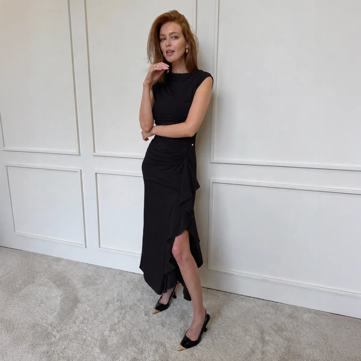 JV-ZYLAS slim fit maxi jurk met ruffles - black