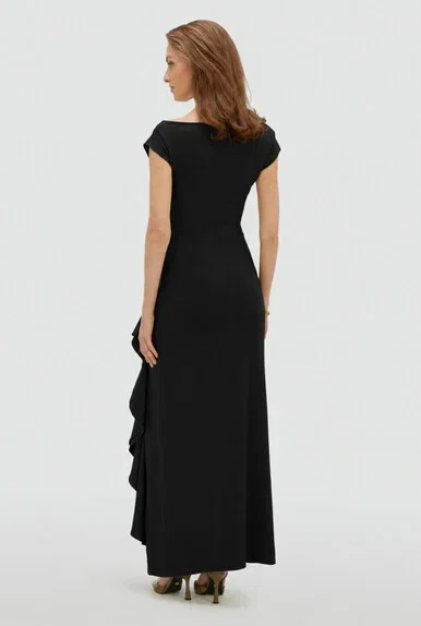 JV-ZYLAS slim fit maxi jurk met ruffles - black