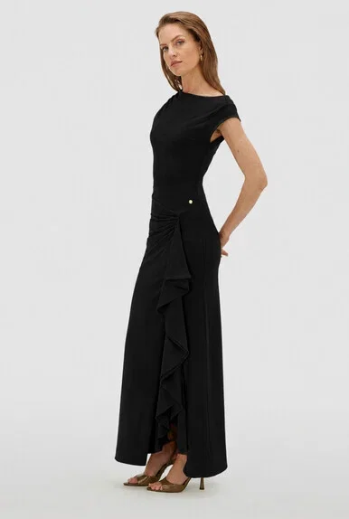 JV-ZYLAS slim fit maxi jurk met ruffles - black