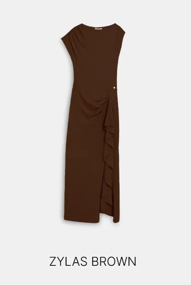 JV-ZYLAS slim fit maxi jurk met ruffles - brown