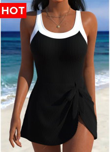 Black Adjustable Tie One Piece Swimdress