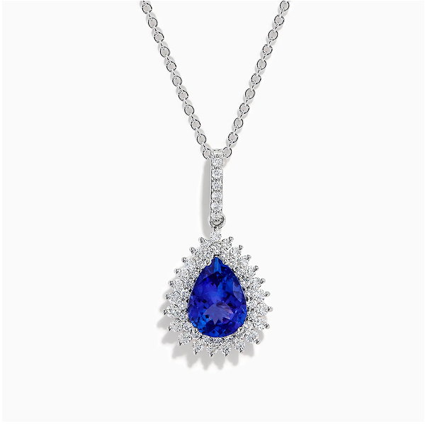 14K White Gold Pear Tanzanite and Diamond Halo Pendant