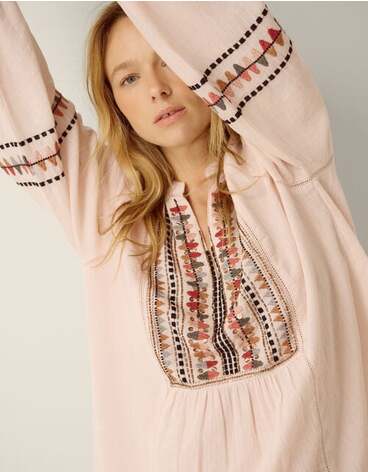 Aoife Geometric Embroidered Top Pink