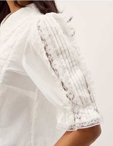 Annette Puff Sleeve Lace Shirt White
