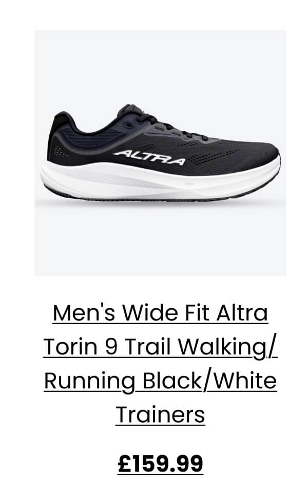 Men's Wide Fit Altra Torin 9 Trail Walking/Running Black/White Trainers £159.99