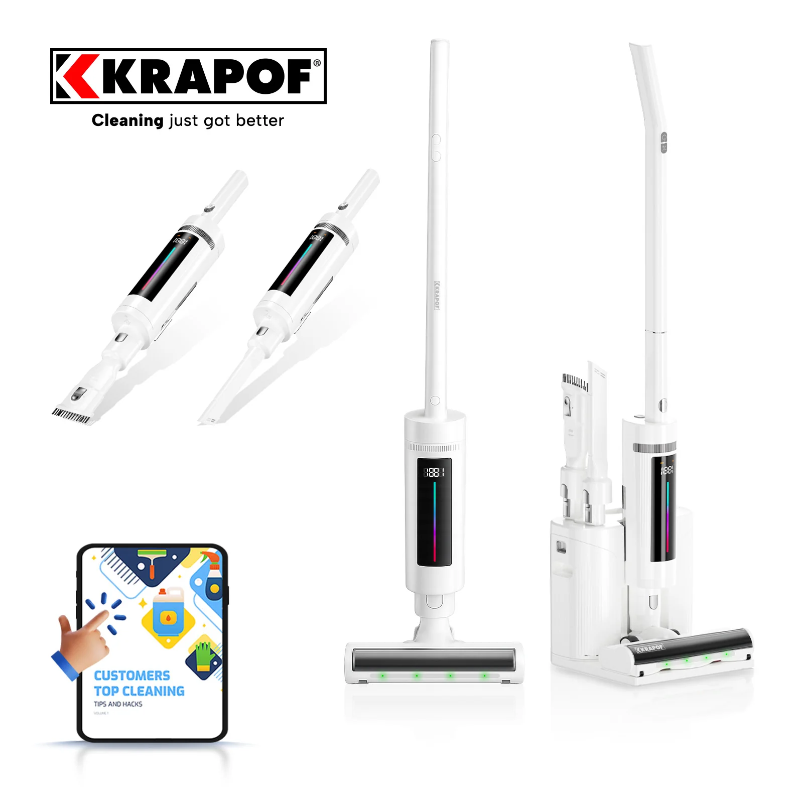 Image of KRAPOF® Ultra-Light Compact Clean Self-Empty 2-in-1 Handheld Stick Vacuum
