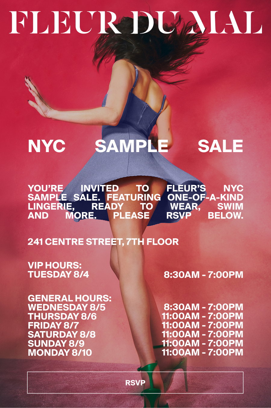 NYC SAMPLE SALE - YOU’RE INVITED TO FLEUR’S NYC SAMPLE SALE. FEATURING ONE-OF-A-KIND LINGERIE, READY TO WEAR, SWIM AND MORE - SAVE THE DATE