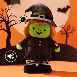 Plush witch with sound and motion.