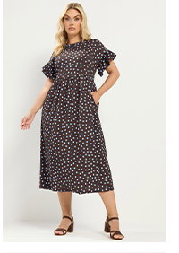YOURS Robe longue marron chocolat à pois