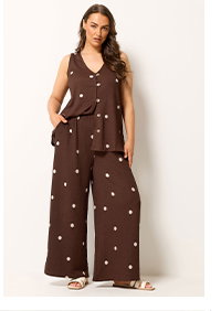 YOURS Pantalon texturé à pois marron chocolat