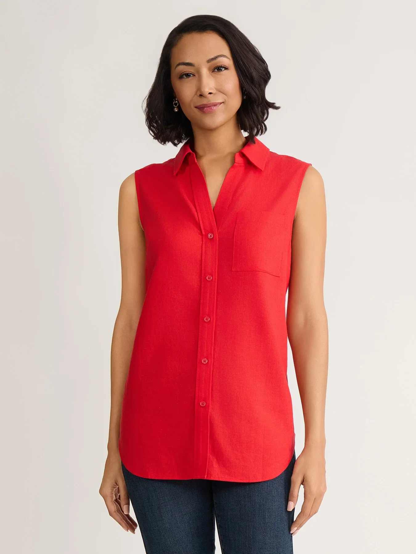 Sleeveless Button Front Shirt, Linen