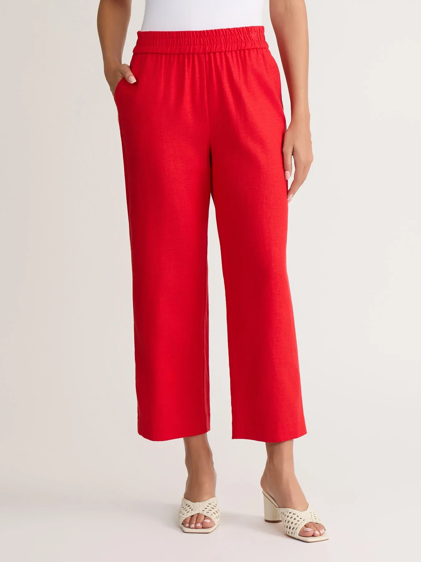 Pull-On Cropped Straight Leg Pant, Linen