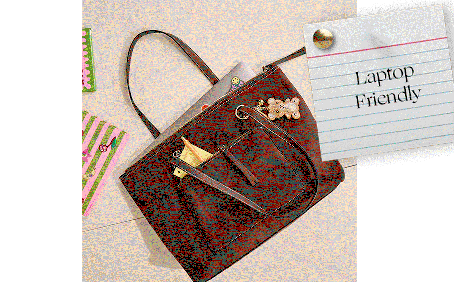Rachel Zip Front Laptop Tote Bag Brown