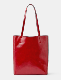 Faux Leather Tote Bag Red