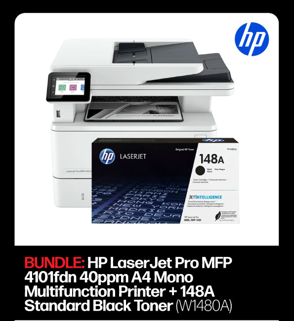 BUNDLE: HP LaserJet Pro MFP 4101fdn 40ppm A4 Mono Multifunction Printer + 148A Standard Yield Black Toner (W1480A)