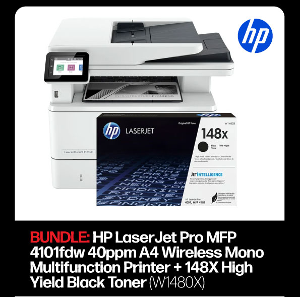 BUNDLE: HP LaserJet Pro MFP 4101fdw 40ppm A4 Wireless Mono Multifunction Printer + 148X High Yield Black Toner (W1480X)