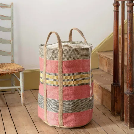 Pink Jute Laundry Basket
