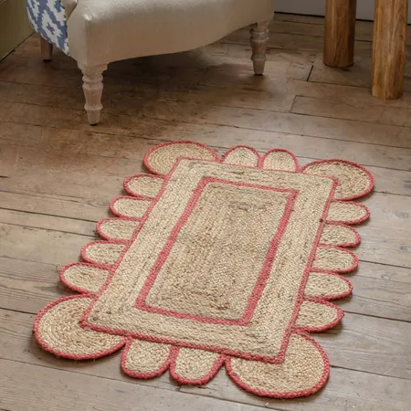 Pink Scalloped Jute Rug 60 x 90cm
