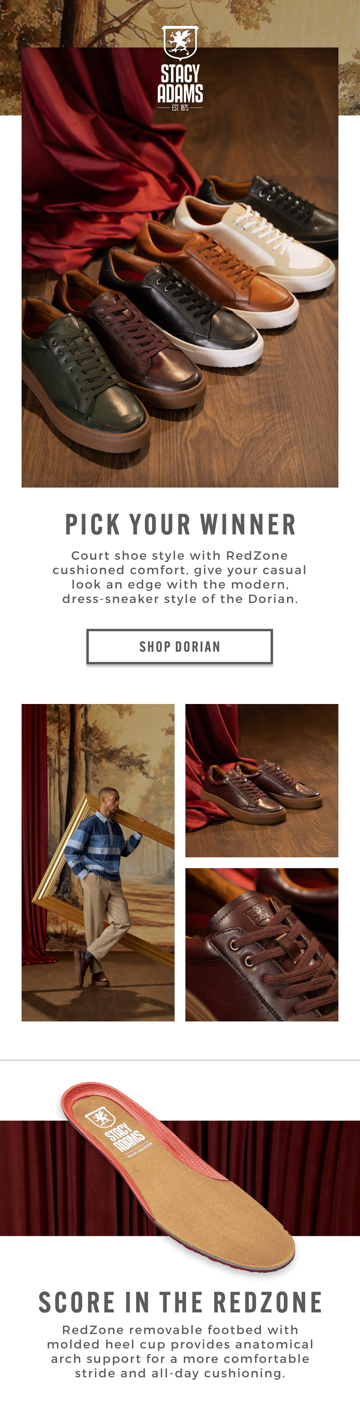 Give your casual look an edge with our modern dress-sneaker, Dorian. Display images to learn more.