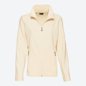 Fleecejacke, einteilig, Beige, Reißverschluss, Stehkragen, lange Ärmel, Vorderansicht