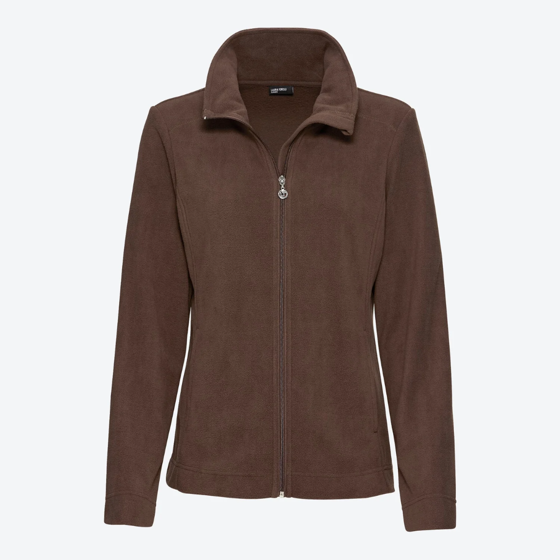 Fleecejacke, braun, Stehkragen, Reißverschluss, Vorderansicht