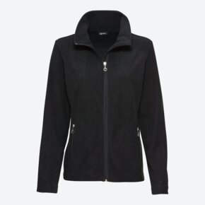 Fleecejacke, Schwarz, Reißverschluss, seitliche Taschen, Produktansicht, Vorderansicht