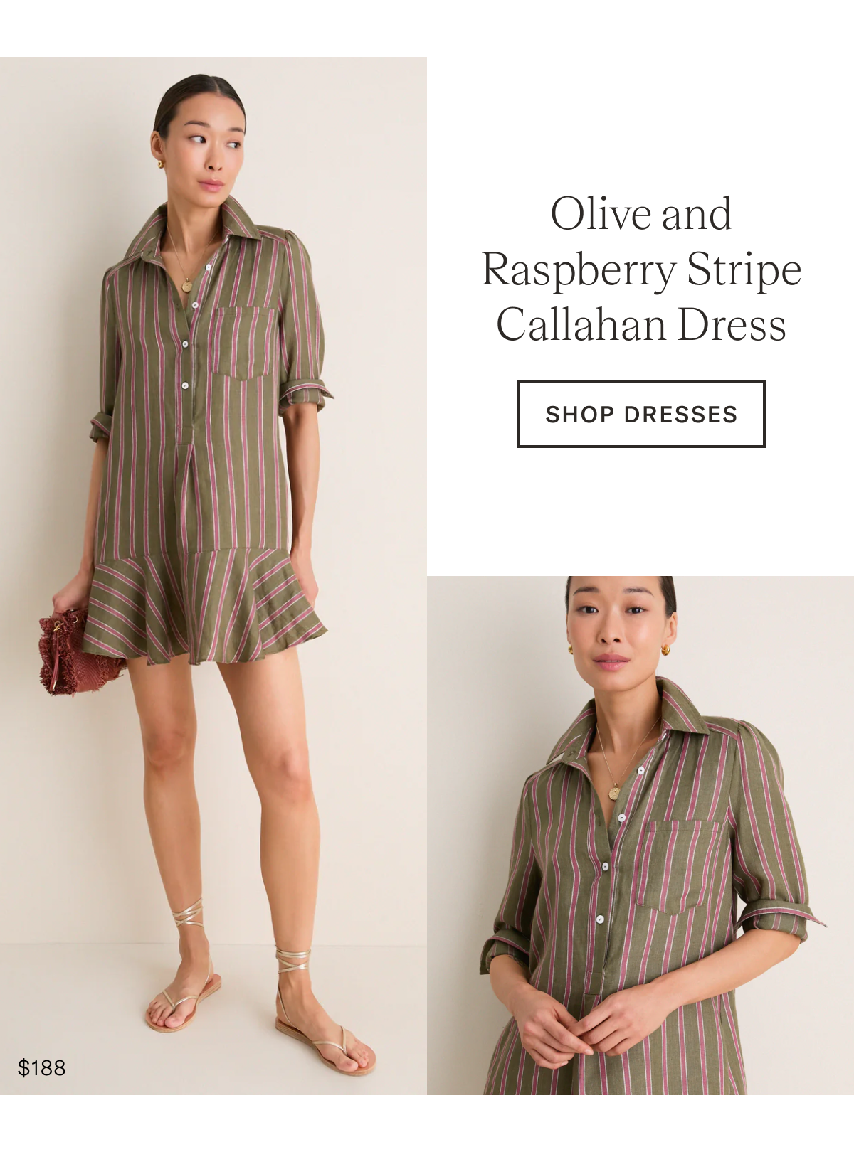 Olive and Raspberry Stripe Callahan Dress