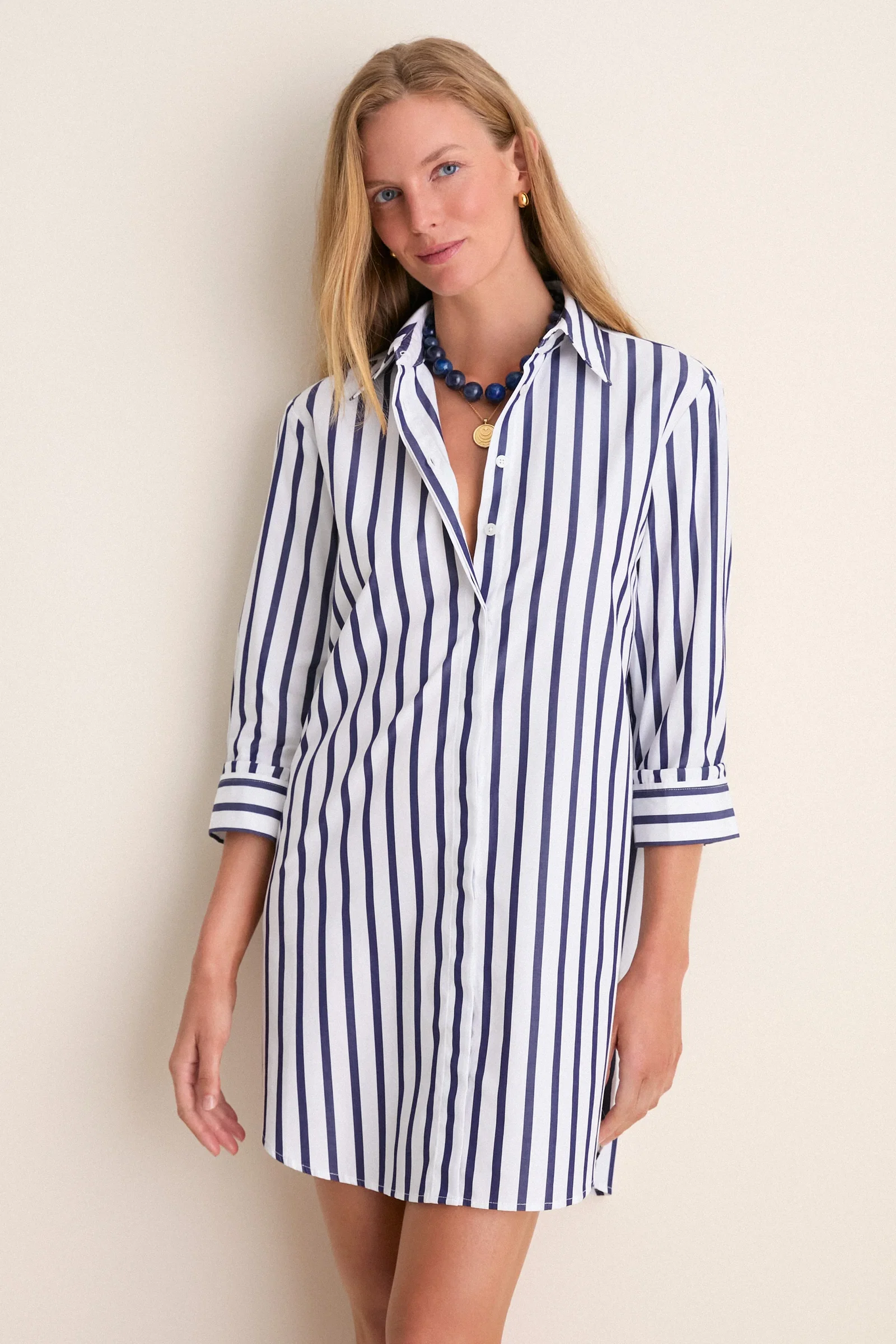 Image of Blue and White Stripe Carlotta Mini Dress